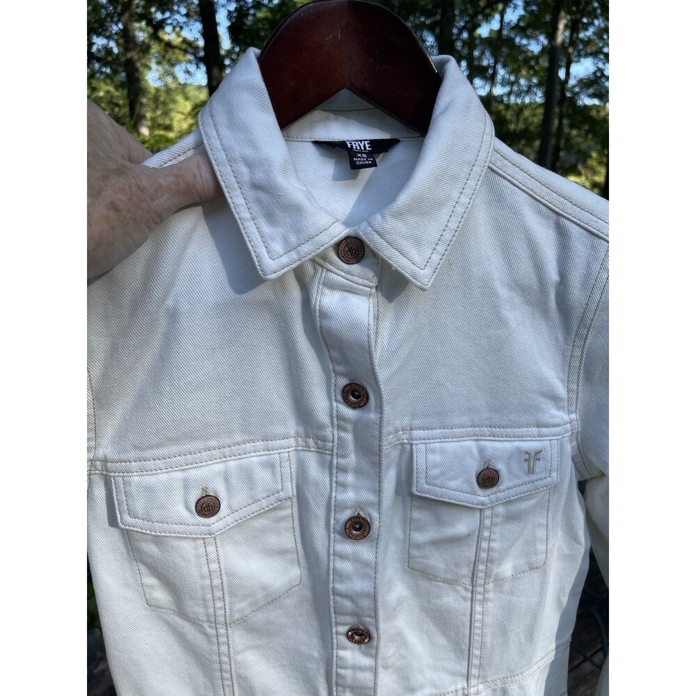 Frye White Denim Button Up Mini Dress Pockets Western Rodeo Cowgirl Ladies XS